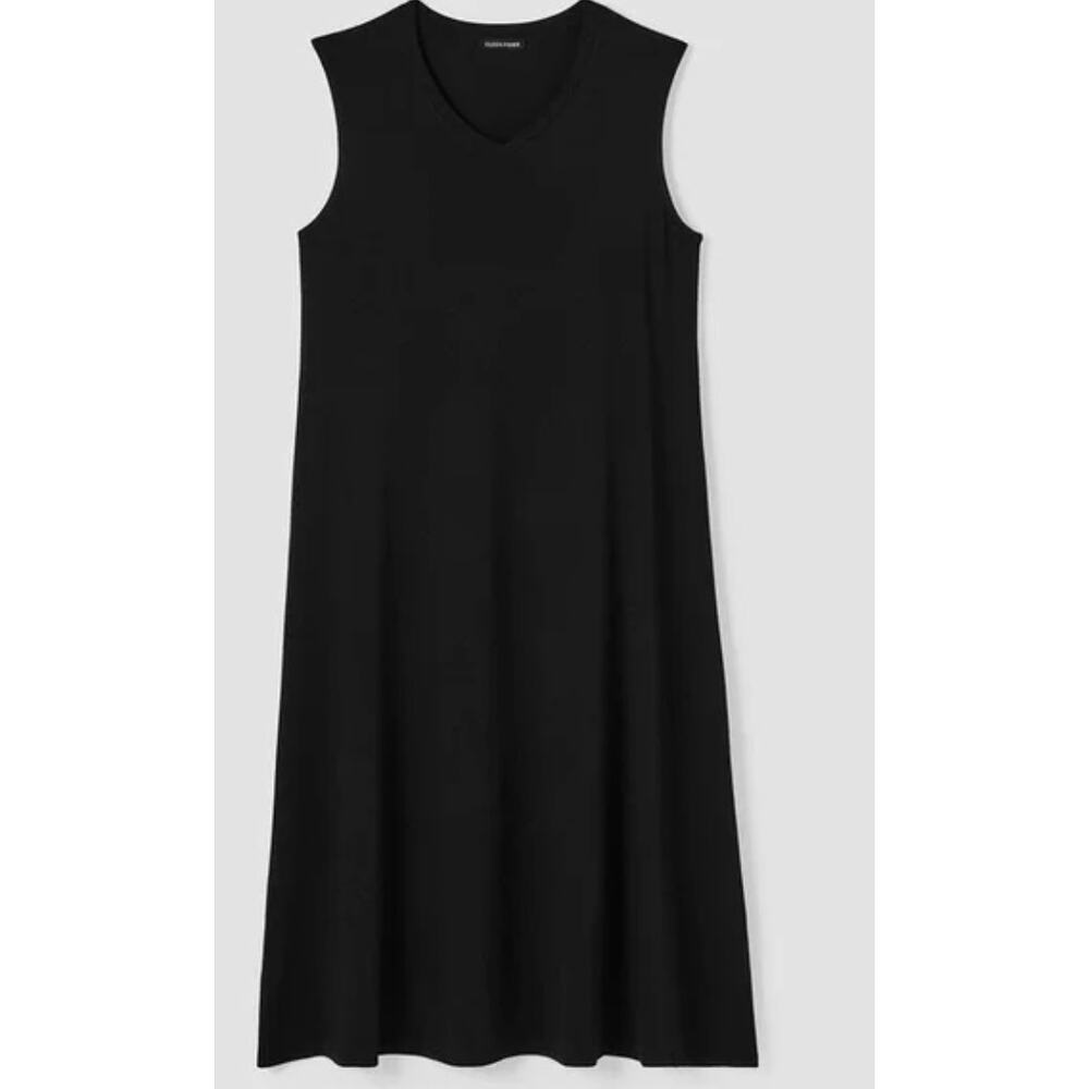 NEW Eileen Fisher Midi Dress Black Jersey Knit Tencel V-Neck Sleeveless 3X - Picture 4 of 4